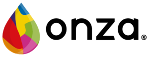 Logo de Onza Marketing con símbolo multicolor de una onza y nombre de la marca en negro