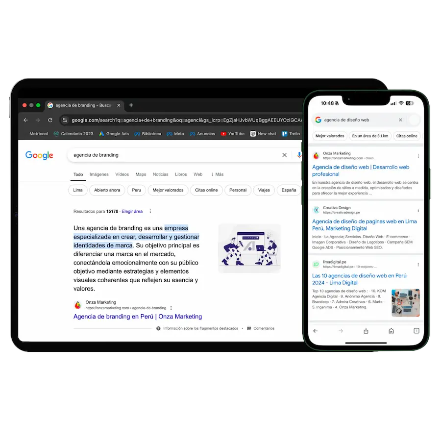imagen de los primeros lugares de google en las kw agencia de branding