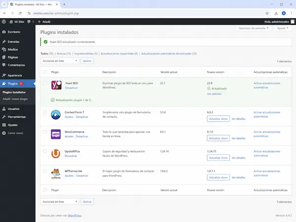 Actualiza los plugins uno por uno