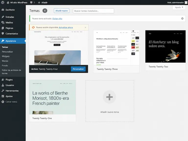 Cómo actualizar un tema desde el panel de WordPress