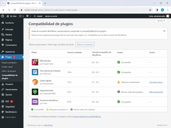 Comprueba la compatibilidad de los plugins