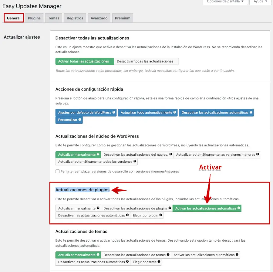 configuraciones generales que debo hacer para actualizar