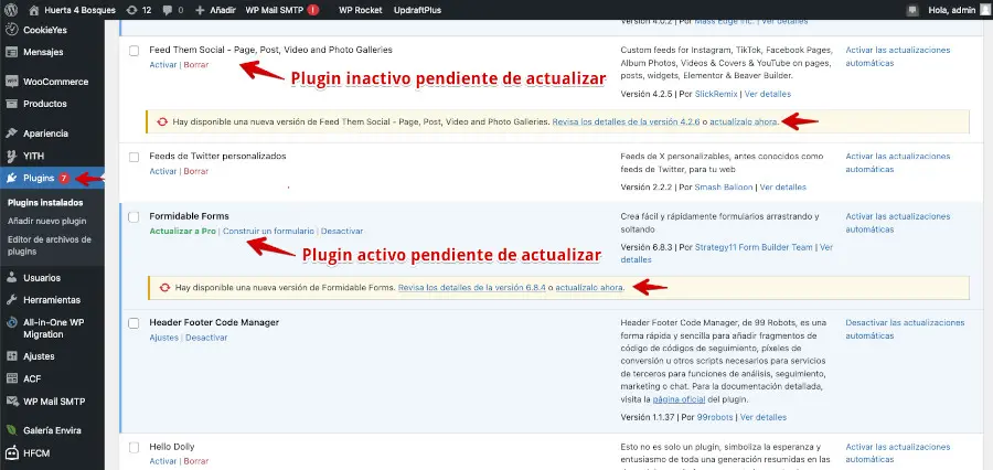 pasos para actualizar los plugins