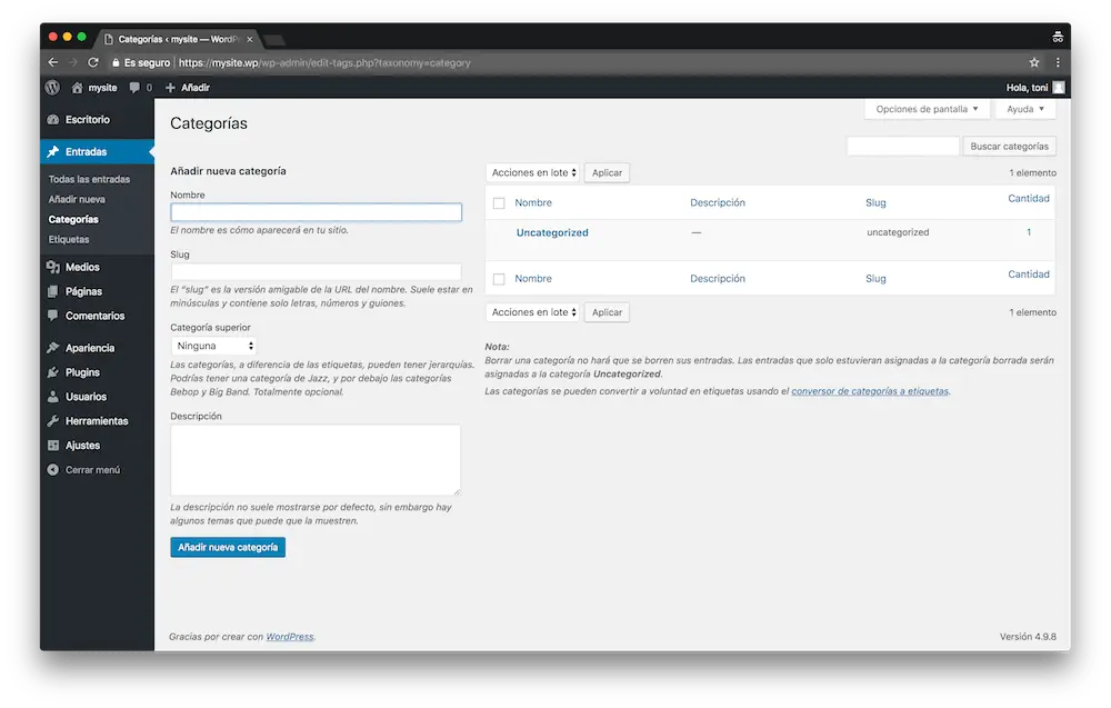 se muestran las entradas de wordpress