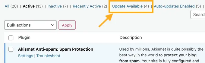 barra de tareas para actualizar los plugins de wordpress