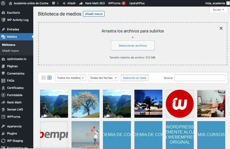 se muestra el apartado de medios del escritorio