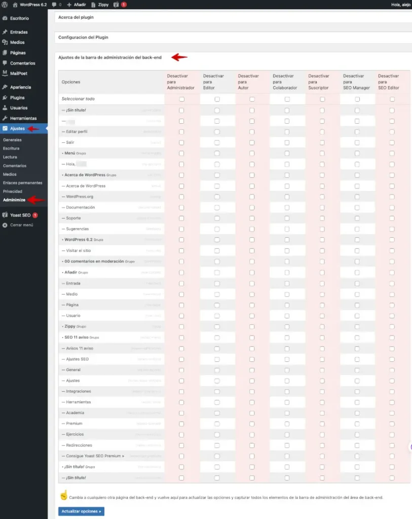 personalización web del dashboard