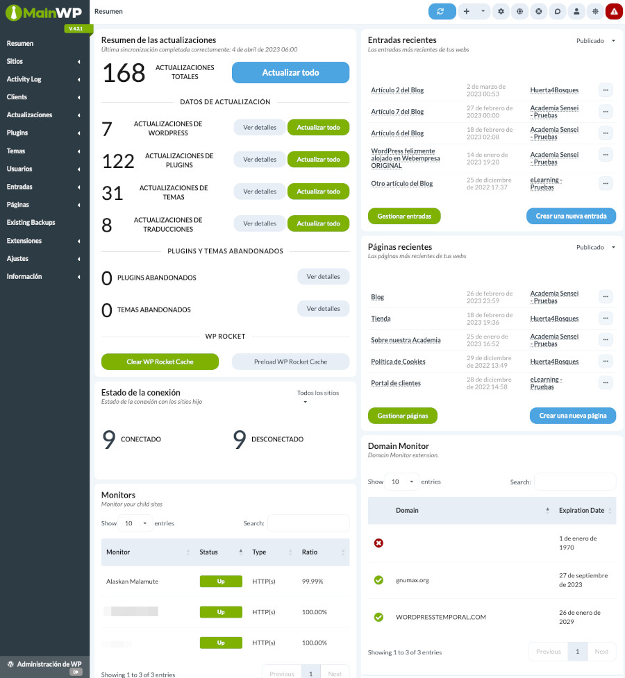 panel de personalización del dashboard