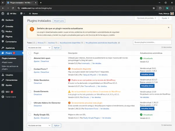 Señales de que un plugin necesita actualizarse