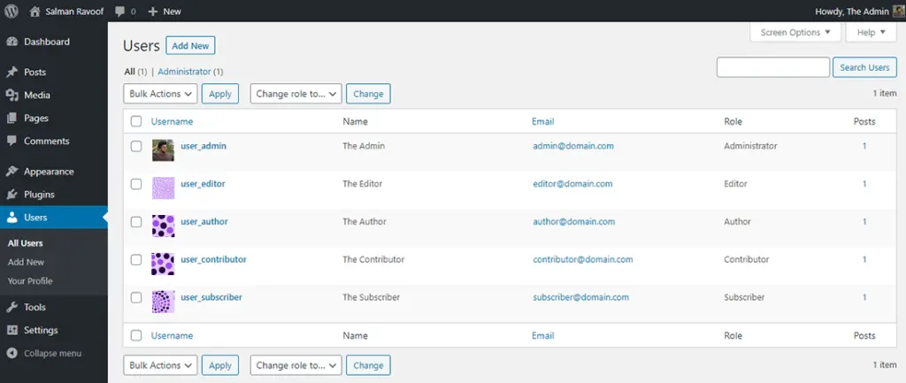 se muestra el apartado donde aparecen los usuarios de wordpress