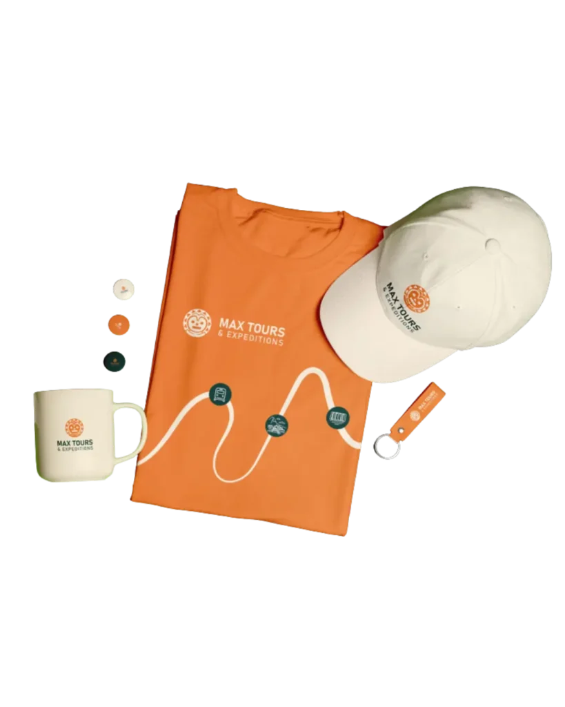 Aplicaciones de identidad visual creadas por una agencia de marketing turístico para una marca del sector turismo