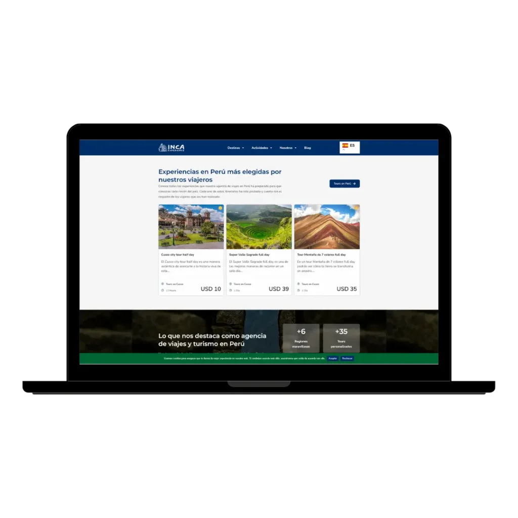 Diseño de experiencia de compra turística desarrollado por una agencia de marketing turístico para una plataforma de venta de tours en Perú