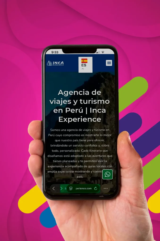 Pantalla de celular con información sobre agencia de marketing turístico especializada en negocios de viajes