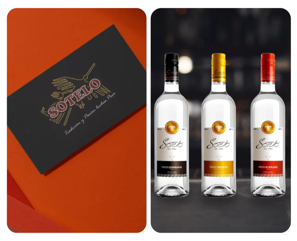 Logo antiguo de Piscos y Vinos Sotelo aplicado en mockup previo al proceso de rebranding