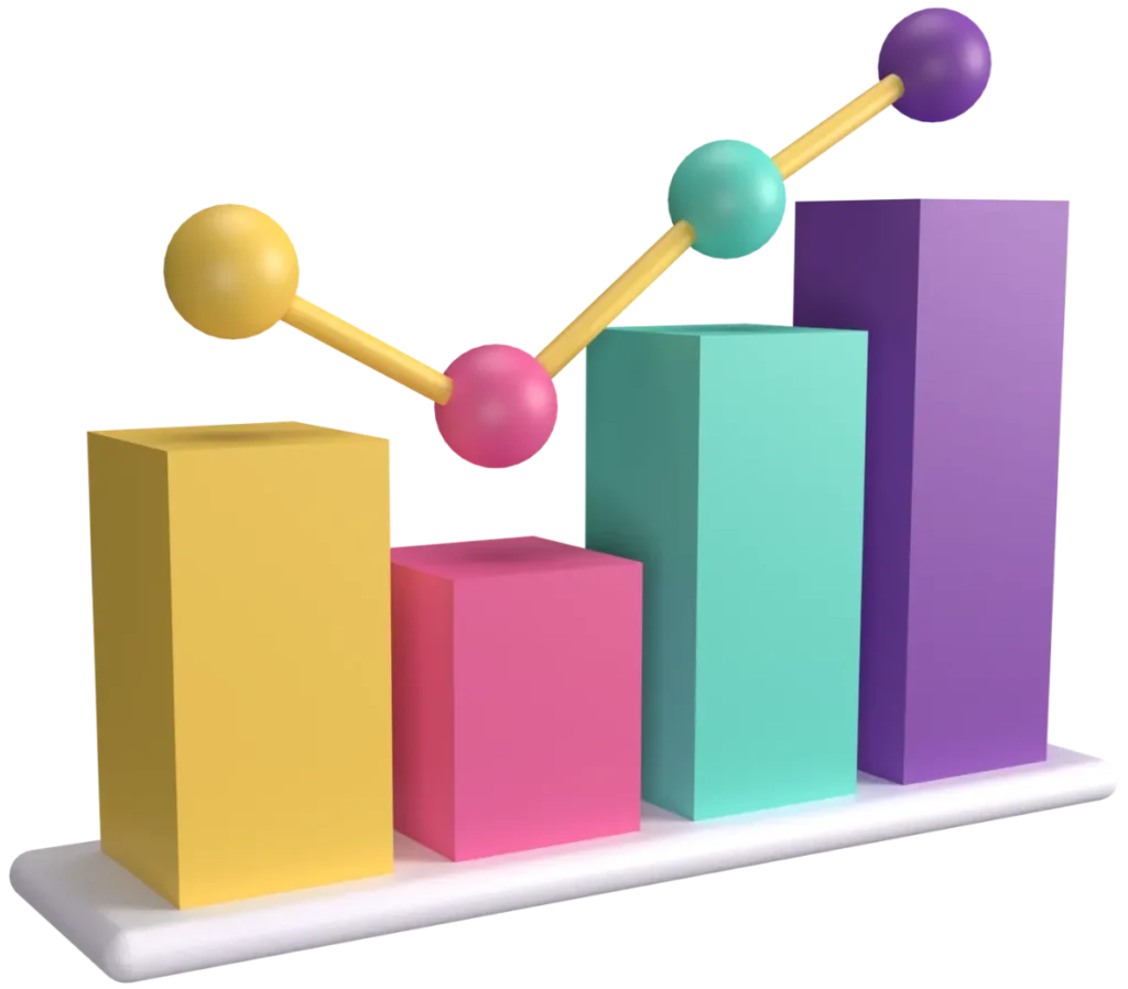 Gráfico 3D de crecimiento representando optimización de conversiones y escalabilidad en una Agencia de Growth Hacking en Lima Peru