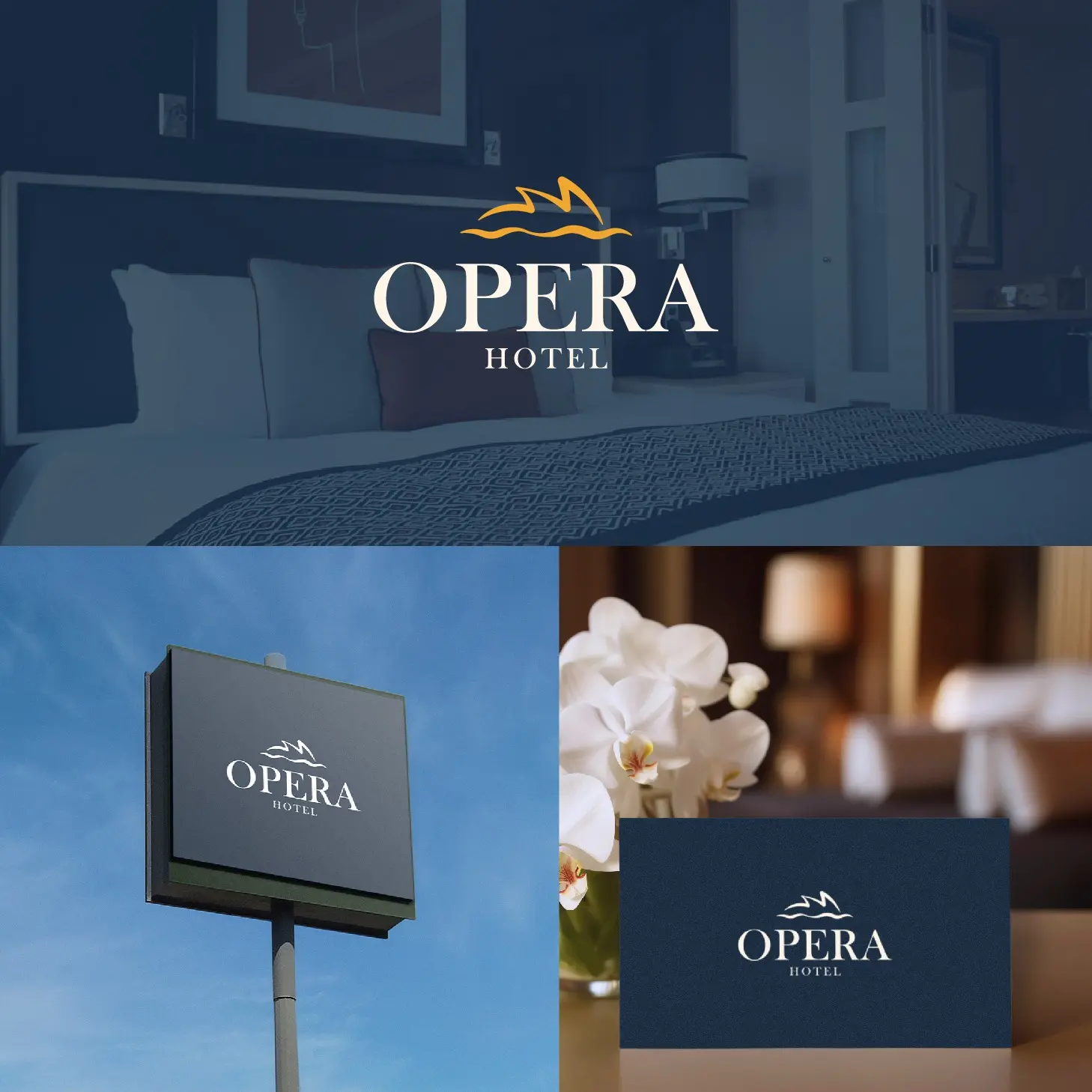 Servicio de rebranding para Hotel Opera con rediseño de identidad visual y aplicaciones en señalética y piezas corporativas
