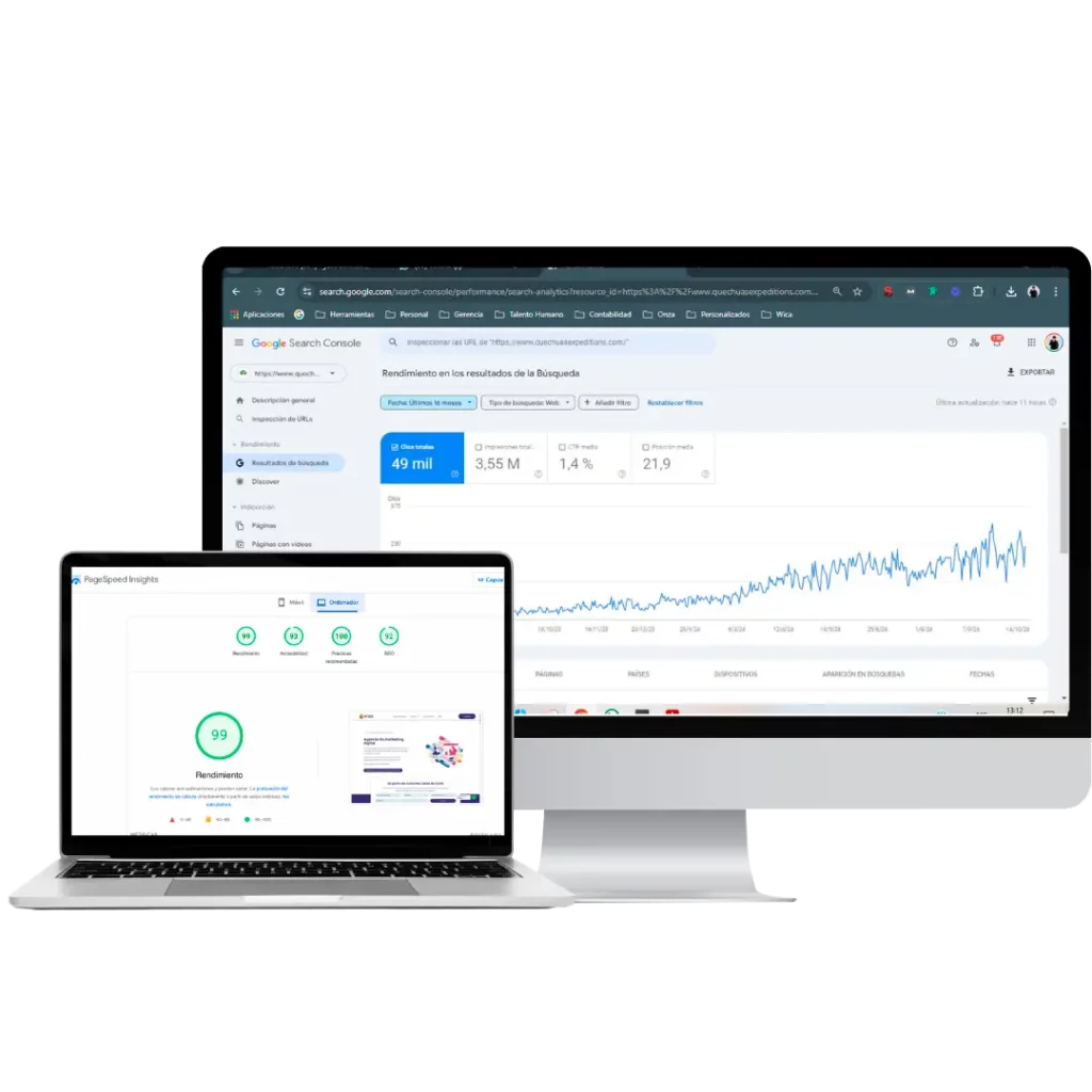 Gráficos de rendimiento web mostrando ventajas del posicionamiento SEO frente a otras estrategias digitales