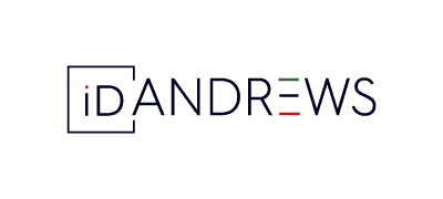 Logotipo de ID Andrews con letras delgadas en mayúsculas y detalle lineal alrededor de las letras ID, cliente de Onza Marketing