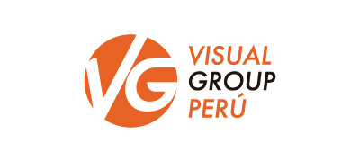 logo circular naranja con letras VG y texto Visual Group Perú a la derecha
