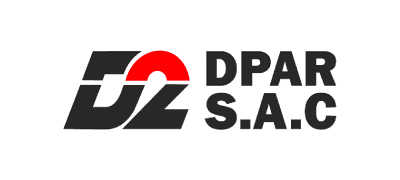 Logo de DPAR S.A.C. con isotipo en negro, rojo y azul