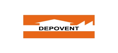 Logo de Depovent con franja naranja, blanco y tipografía negra