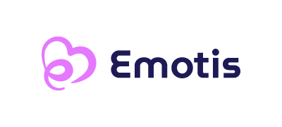Logo de Emotis con isotipo morado y tipografía azul oscuro