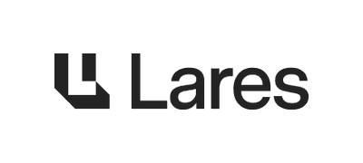 Logo de Grupo Lares con isotipo geométrico negro y tipografía corporativa