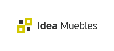 Logo de Idea Muebles con isotipo de cuadrados amarillos y grises
