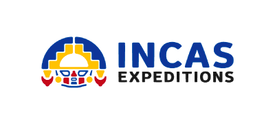 Logo de Incas Expeditions con isotipo andino multicolor y tipografía azul y negra