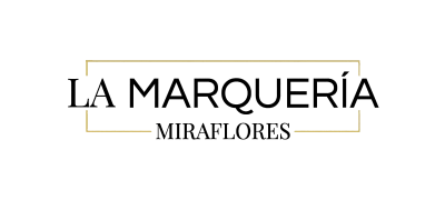 Logo de La Margueria con tipografía negra y detalles lineales dorados