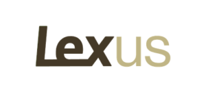 Logo de Lexus con composición rectangular en tonos marrón y beige
