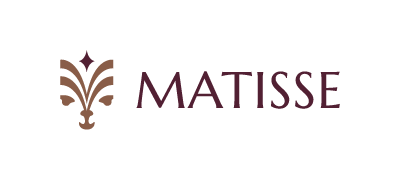 Logo de Matisse con isotipo ornamental y tipografía vino tinto