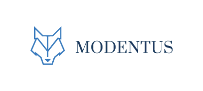 Logo de Modentus con isotipo de zorro azul y tipografía corporativa