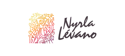 Logo de Nyrla Levano con degradado sunset y tipografía oscura