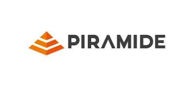 Logo de Pirámide con isotipo naranja y tipografía gris