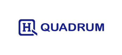 Logo de Quadrum con isotipo cuadrado azul y tipografía corporativa