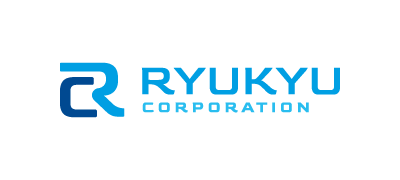 Logo de Ryukyu Corporation con isotipo azul y tipografía celeste